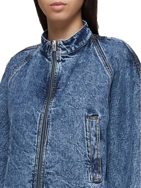 Washing Denim High Neck Zip-Up
  Jacket