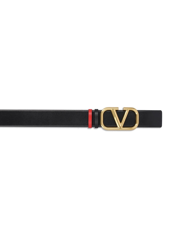 V Logo Reversible Leather Belt