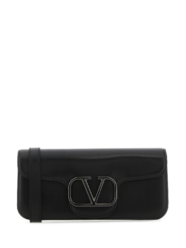 V Logo Leather Shoulder Bag