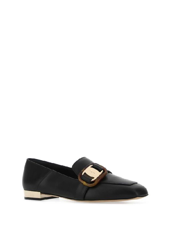 Vara Chain Square Toe Leather Loafers