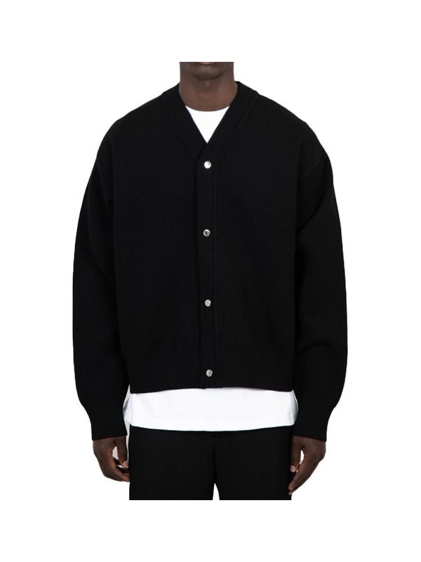 背面徽标 V 领羊毛开衫