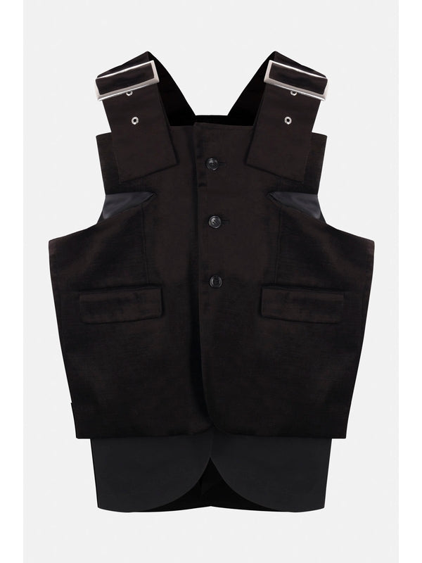 Buckle Strap Velvet Vest