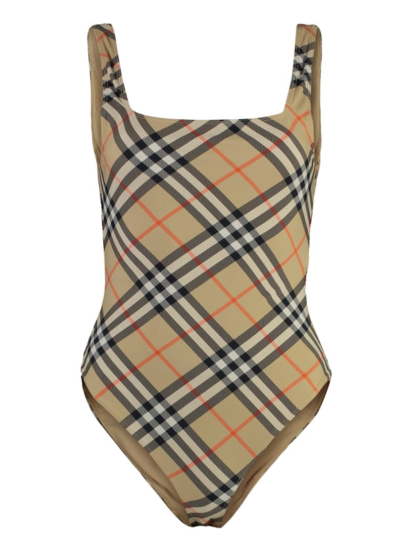 Check Pattern Nylon Swimsuit Dress