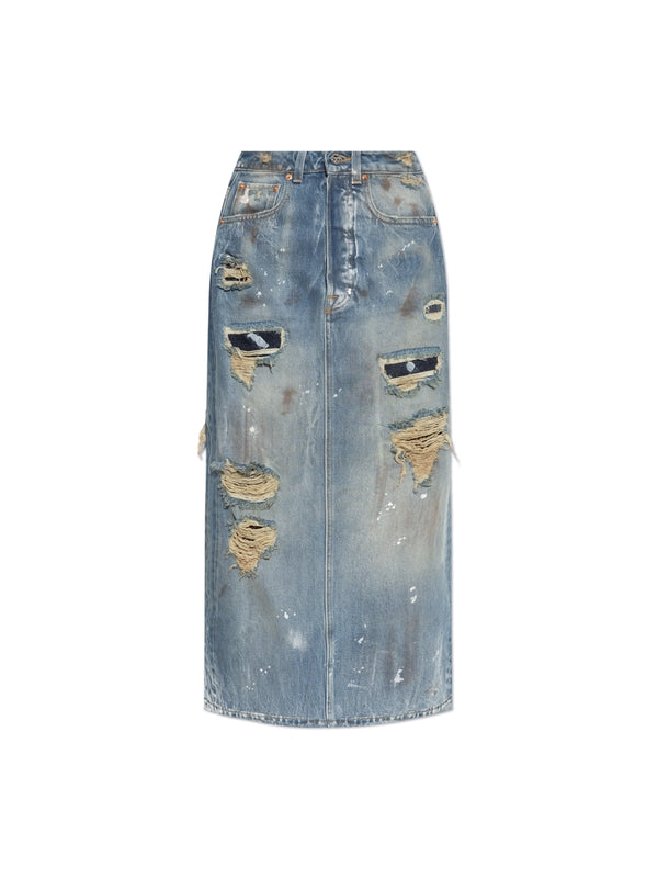 Distress Maxi Denim Skirt