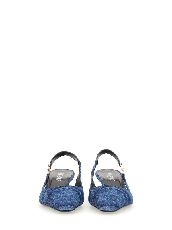 Baroque Denim Low Slingback Heel