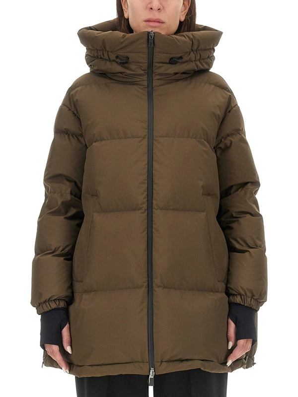 Brown Nylon High-Neck Padded Jacket