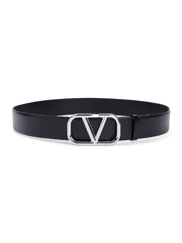 V Logo Buckle Leather Belt