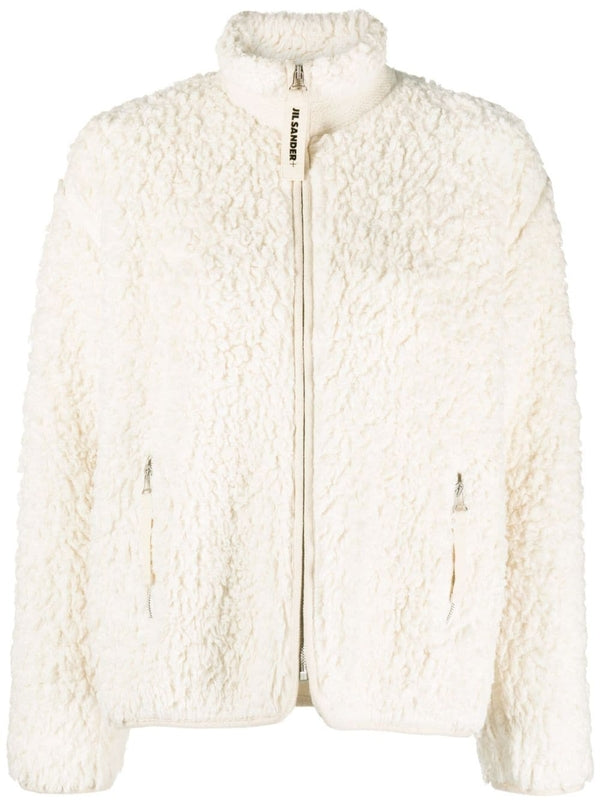 White Fleece Zip-Up Jacket