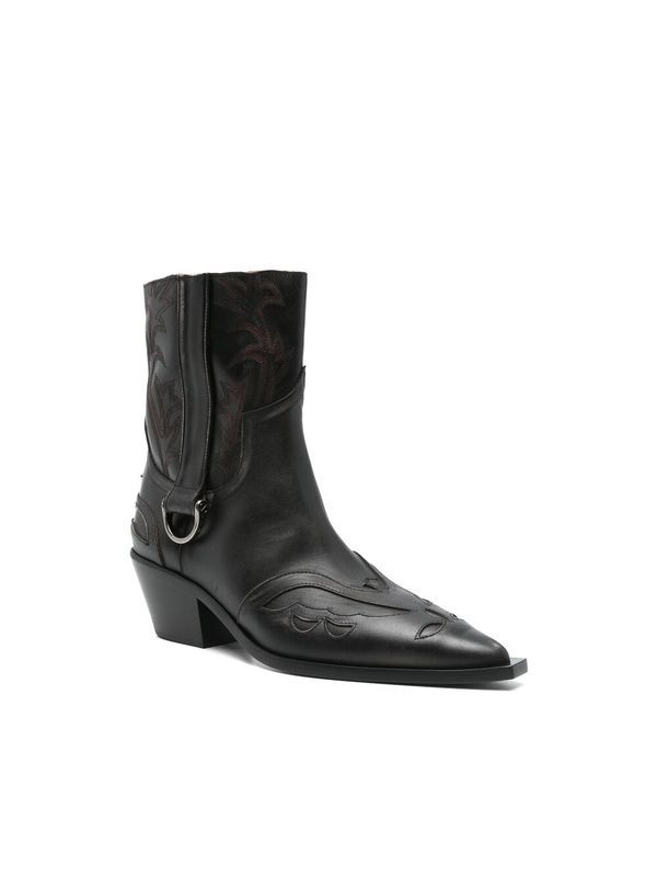 Western Detail Leather Ankle Boots