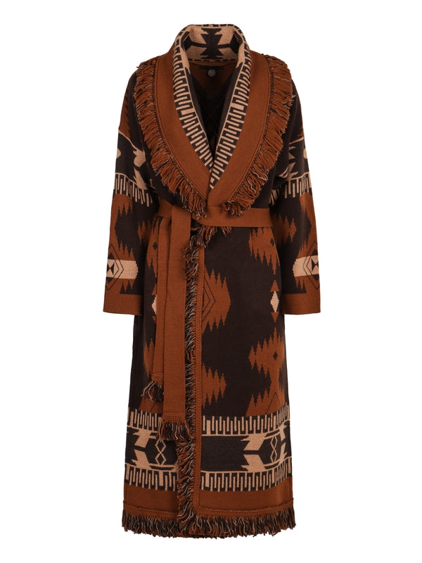 Jacquard Pattern Wool Long Cardigan