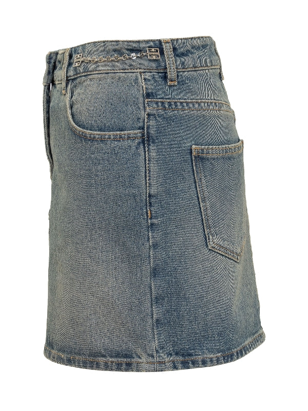 4g Chain Detail Denim Mini Skirt