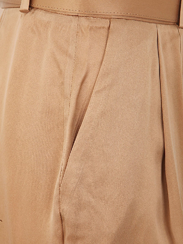 Belted Silk Wide Pants