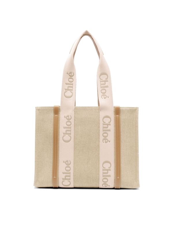 Woody Logo Linen Medium Tote Bag