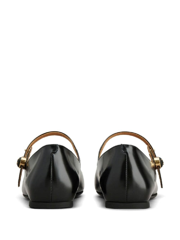 Black Leather Flat Shoes