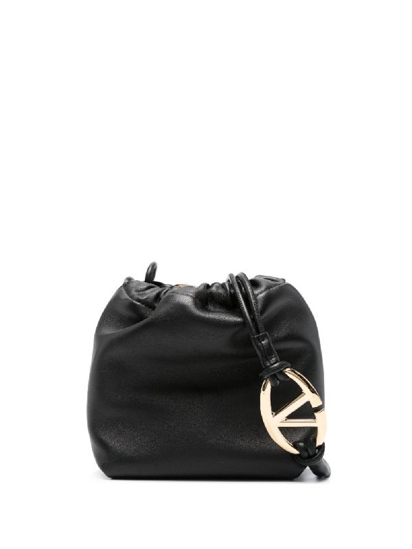 V Logo Leather Mini Bucket Bag