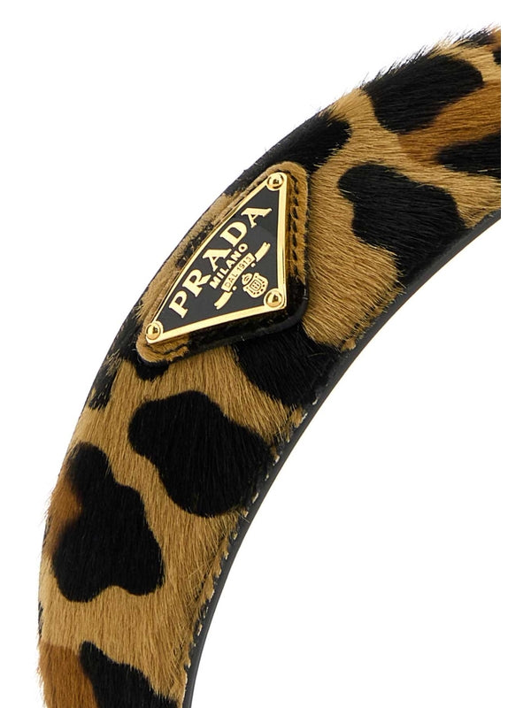 Triangle Logo Animal Printing Leather Hair Band