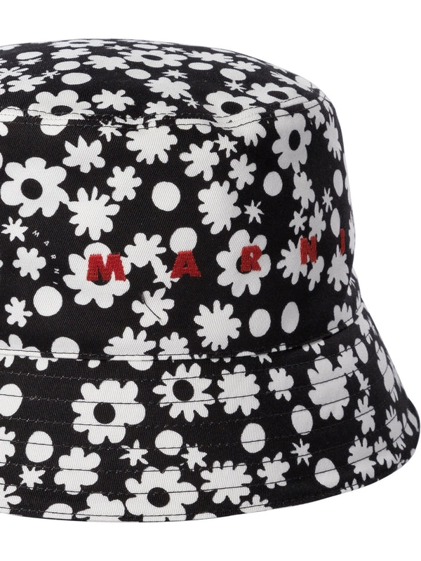 Flower Pattern Logo Embroidery Bucket Hat