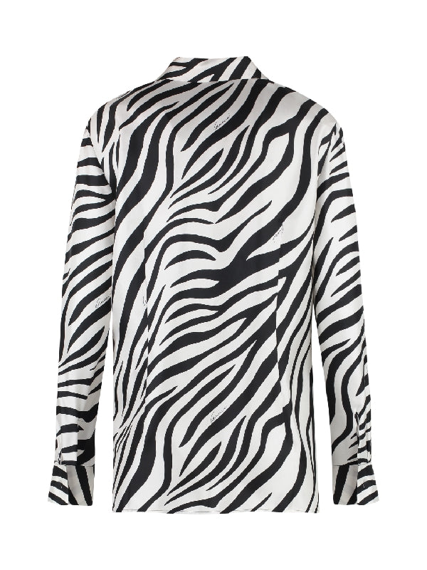 Zebra Printing Bow Neck Silk Shirt