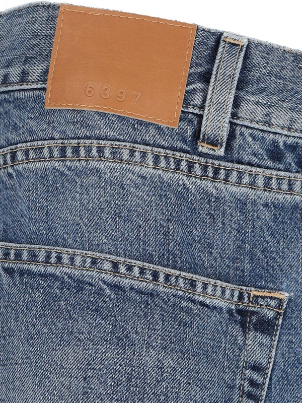 Back Logo Patch Asymmetric Denim Skirt