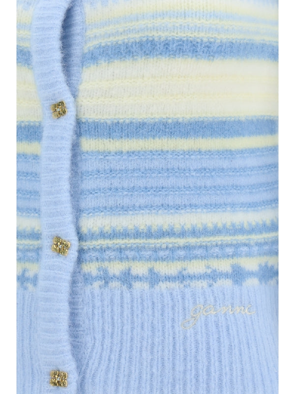 GANNI - Striped Wool Blend Cardigan - Jente