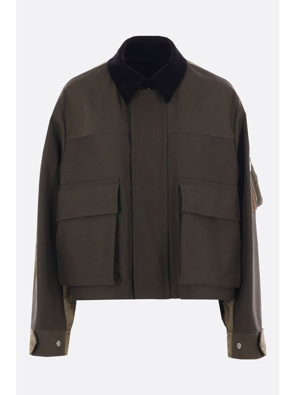 Panel Block Cotton Nylon Bomber Jacket