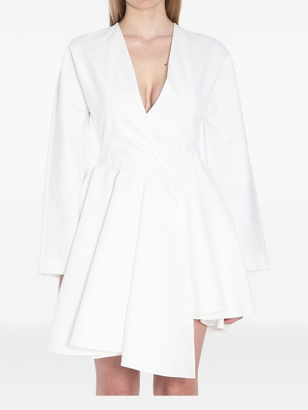 Wrap Detail Asymmetric Cotton Mini Dress