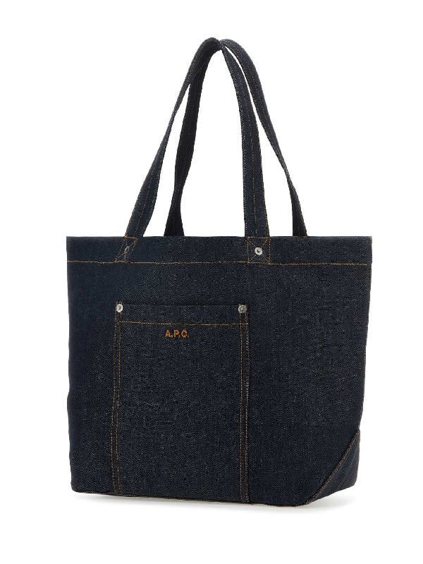 Thais Logo Pocket Denim Tote Bag