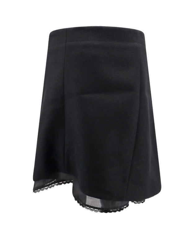 Asymmetric Lace Detail Wool Skirt