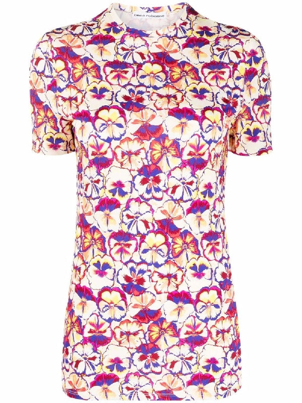 Floral Printed Viscose T-Shirt