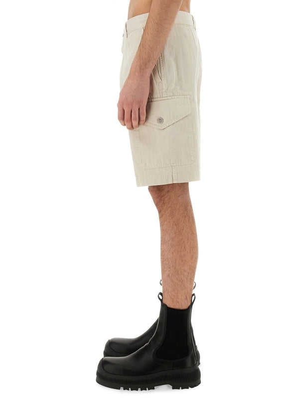 Beige Cotton Linen Cargo Shorts