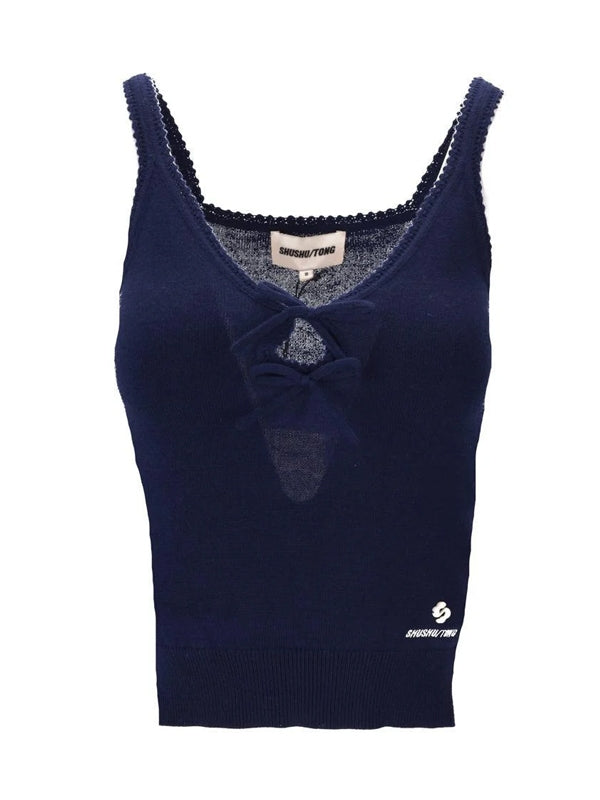 Bow Crochet Sleeveless Knit