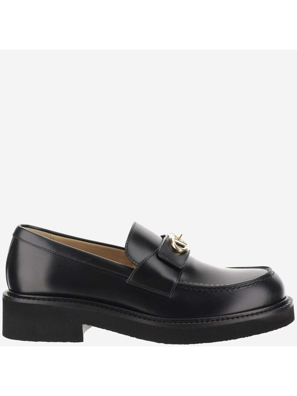 V Logo Leather Loafers