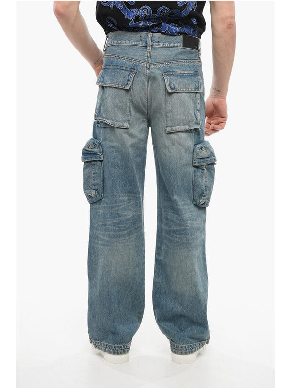 Washing Cotton Cargo Denim Pants