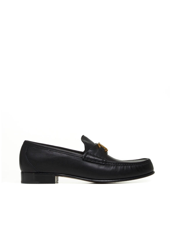 V Logo Leather Loafers