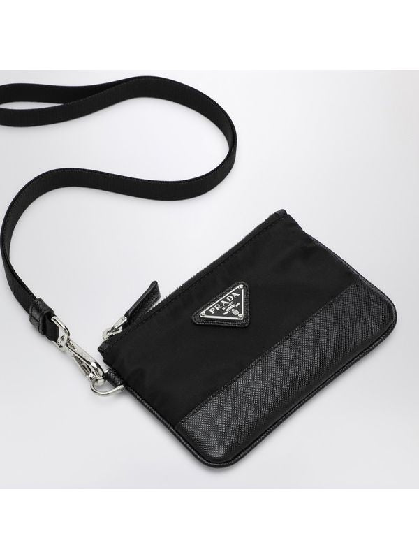 Triangle Logo Re-nylon Saffiano Mini Card Wallet