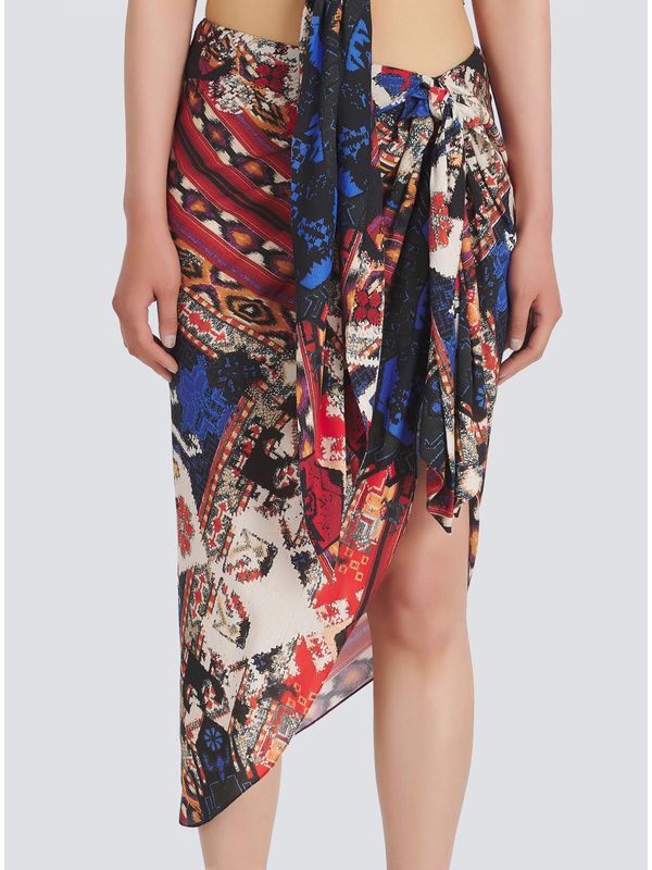 All-over Pattern Front Tie Slit Skirt