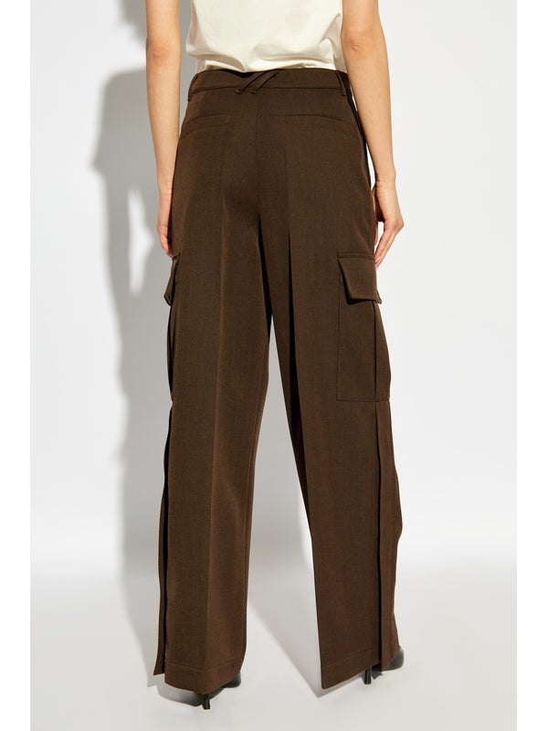 Pin Tuck Detail Wool Cargo Pants