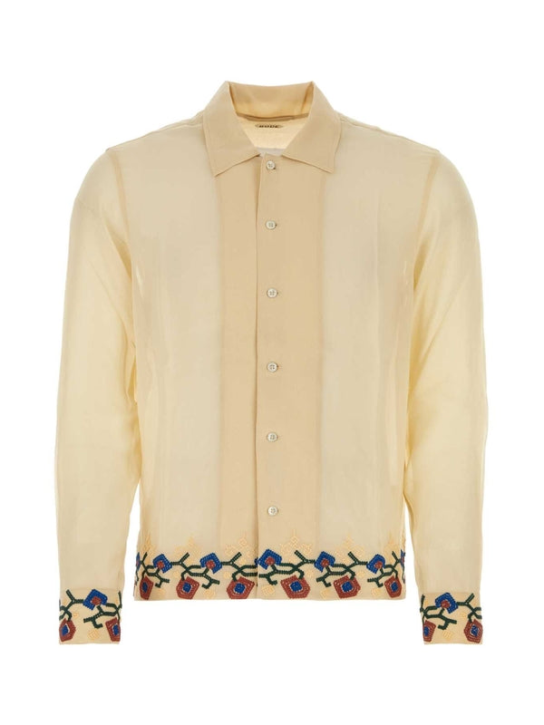 Flower Embroidery Silk Shirt