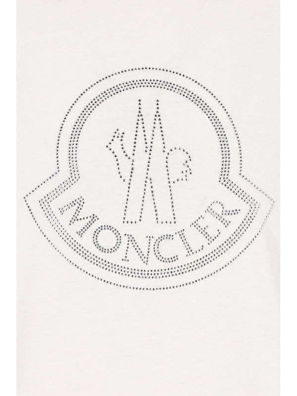 MONCLER - Rhinestone Logo Short Sleeve T-shirt - Jente