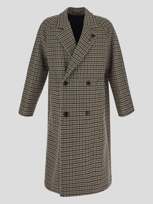 Boutonniere Check Pattern Double Wool Coat