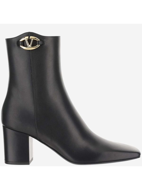 V Logo Embellished Ankle Boots