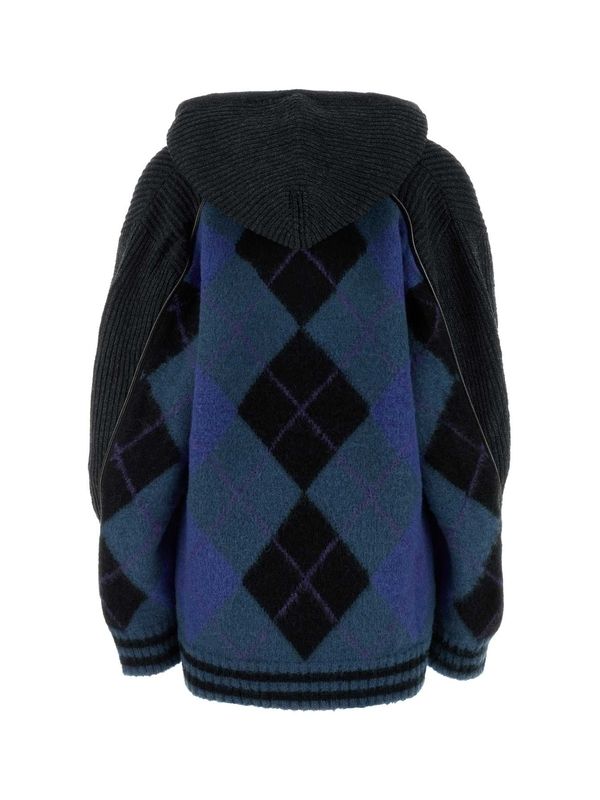Argyle Pattern V-neck Hooded Sweater