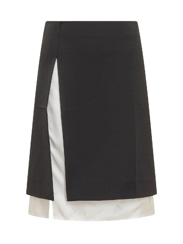 Wool Satin Layered Effect Skirt