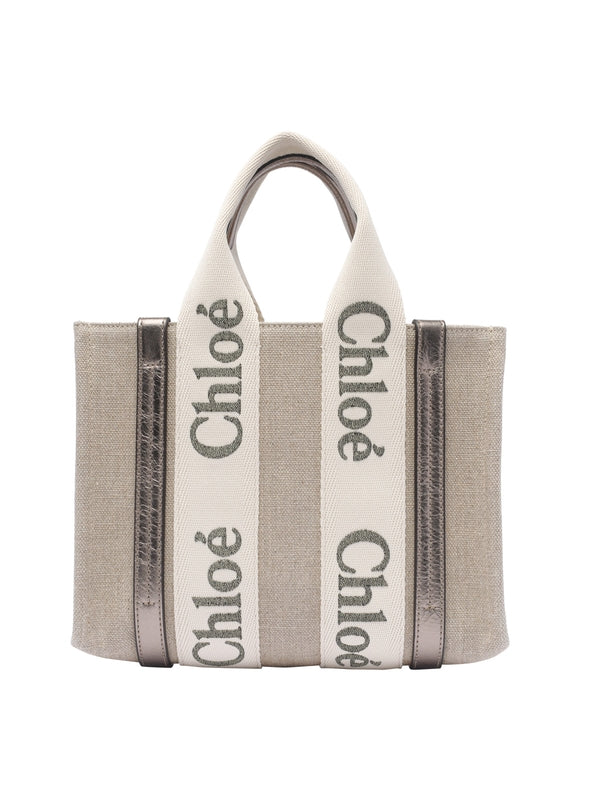 Woody Logo Linen Small Tote Bag