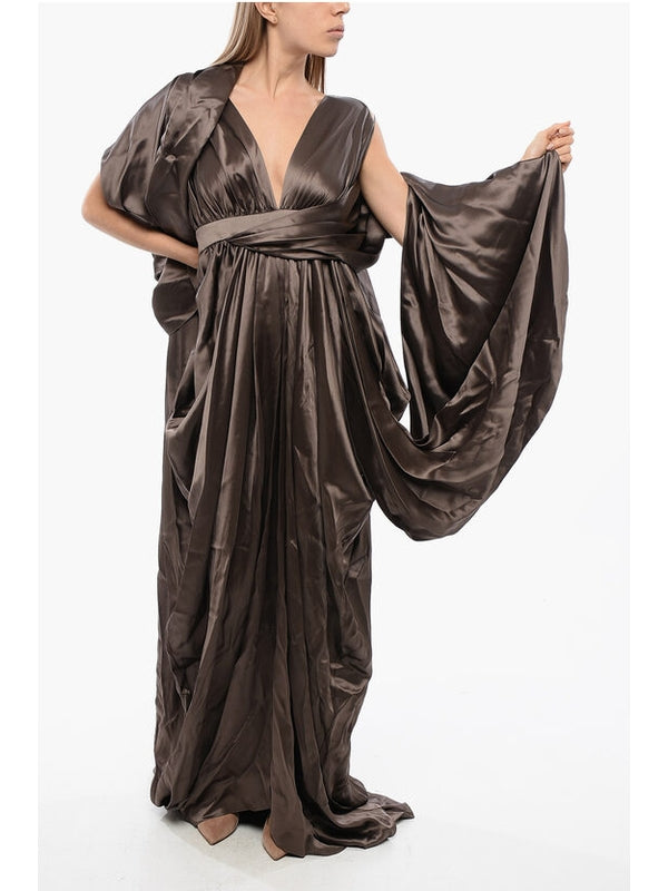 V-Neck Draped Silk Dress