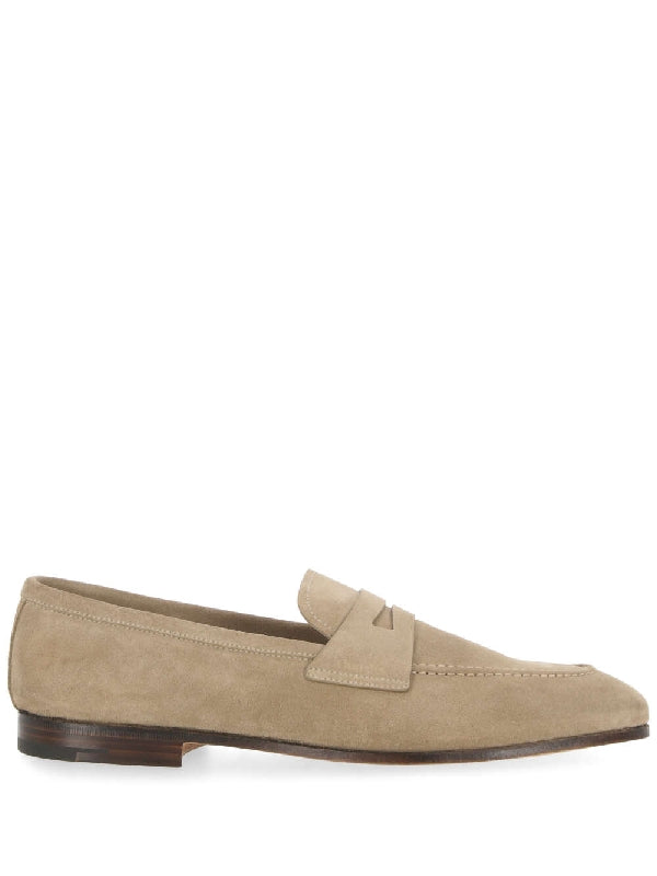 Beige Suede Penny Loafers