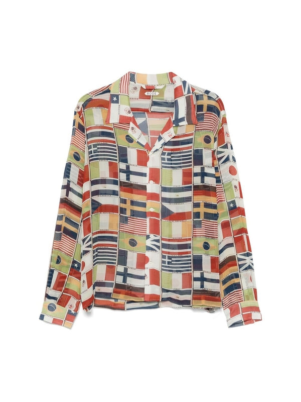 Flower Stamp Print Cotton
  Shirt