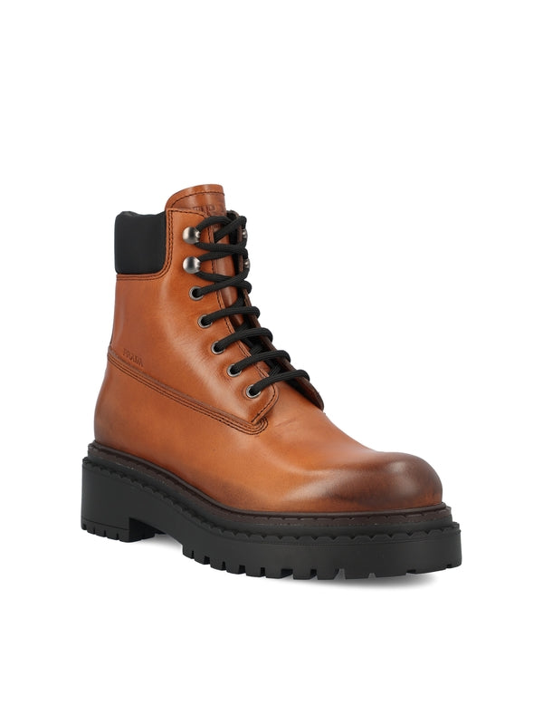 Embossing Logo Leather Lace-Up
  Boots