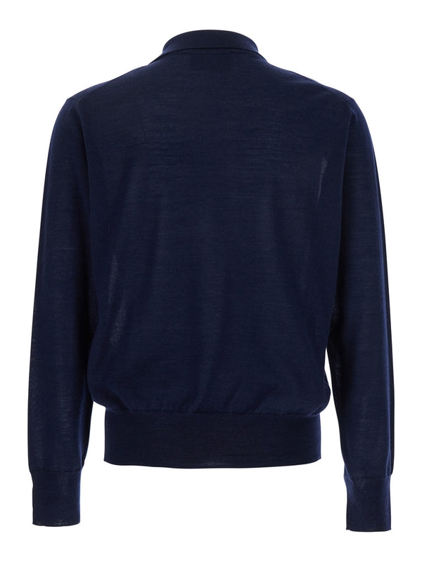 Wool Silk Long-Sleeve Polo Shirt
