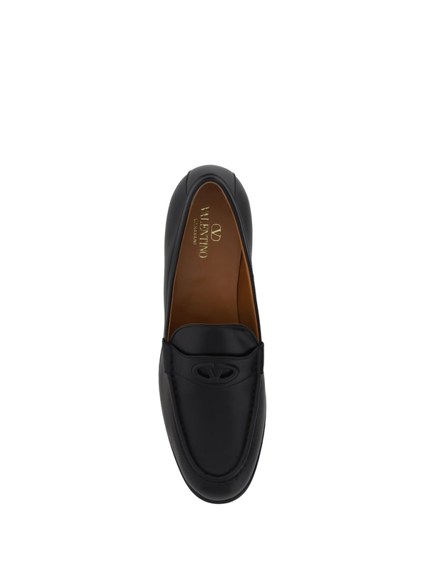 V Logo Leather Loafers